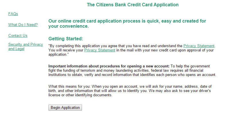 How do you apply for a Citizen's Bank credit card?