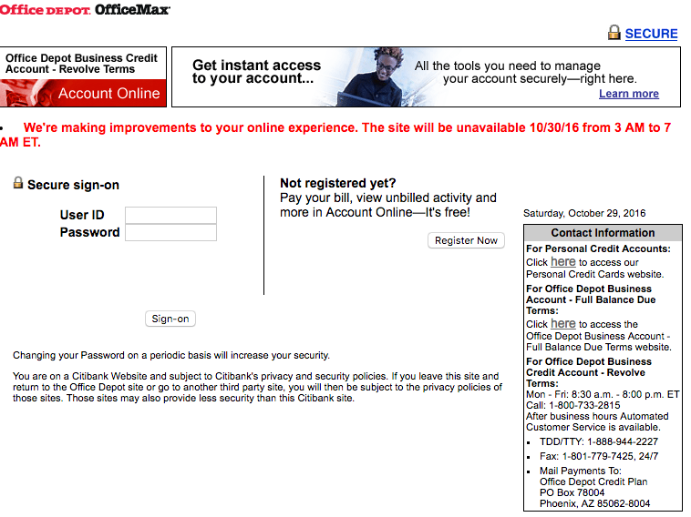 Office Depot Business Credit Card Login Make A Payment