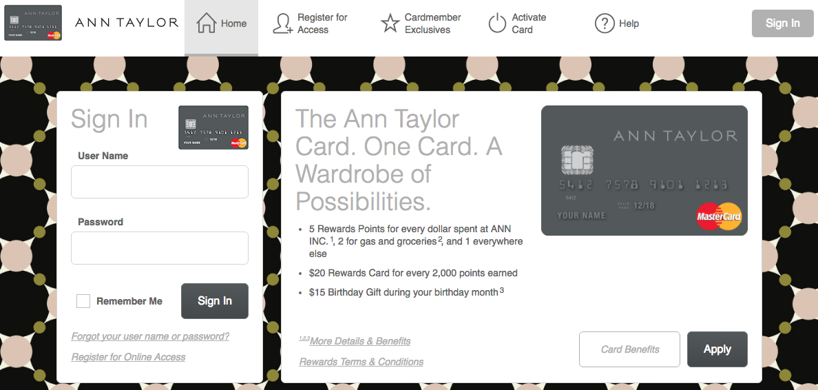 Ann Taylor MasterCard Login Make A Payment