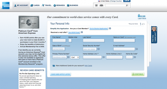 American Express Platinum Card (Application Page)