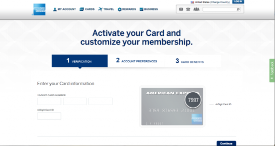 American Express Platinum Credit Card (Activation Screen Login)