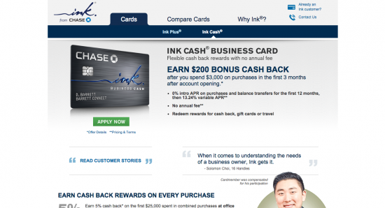 Chase Ink Cash Business Credit Card - Homepage