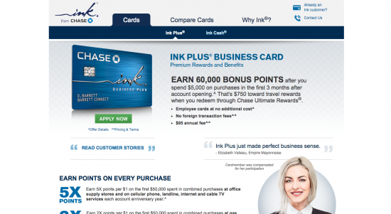 Chase Ink Plus Business Credit Card - Homepage
