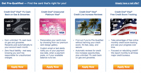 Credit One Credit Cards - Comparison Chart