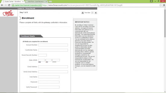 Guitar Center Enroll form