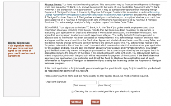 Raymour-and-Flanigan-credit-card-application-digital-signature