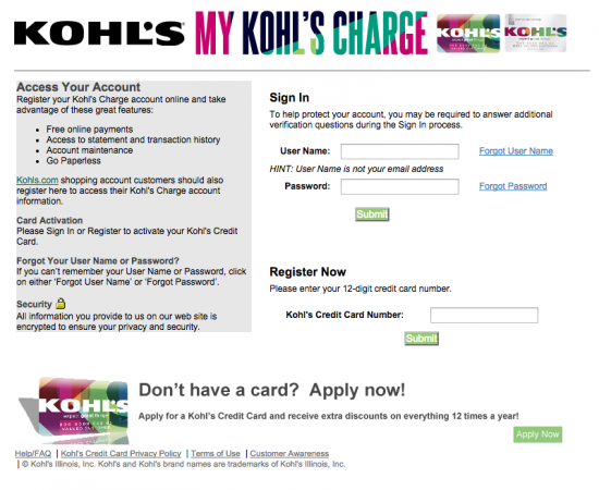Kohl's Credit Card Screenshot