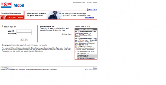 Exxon-Mobil Screenshot Login