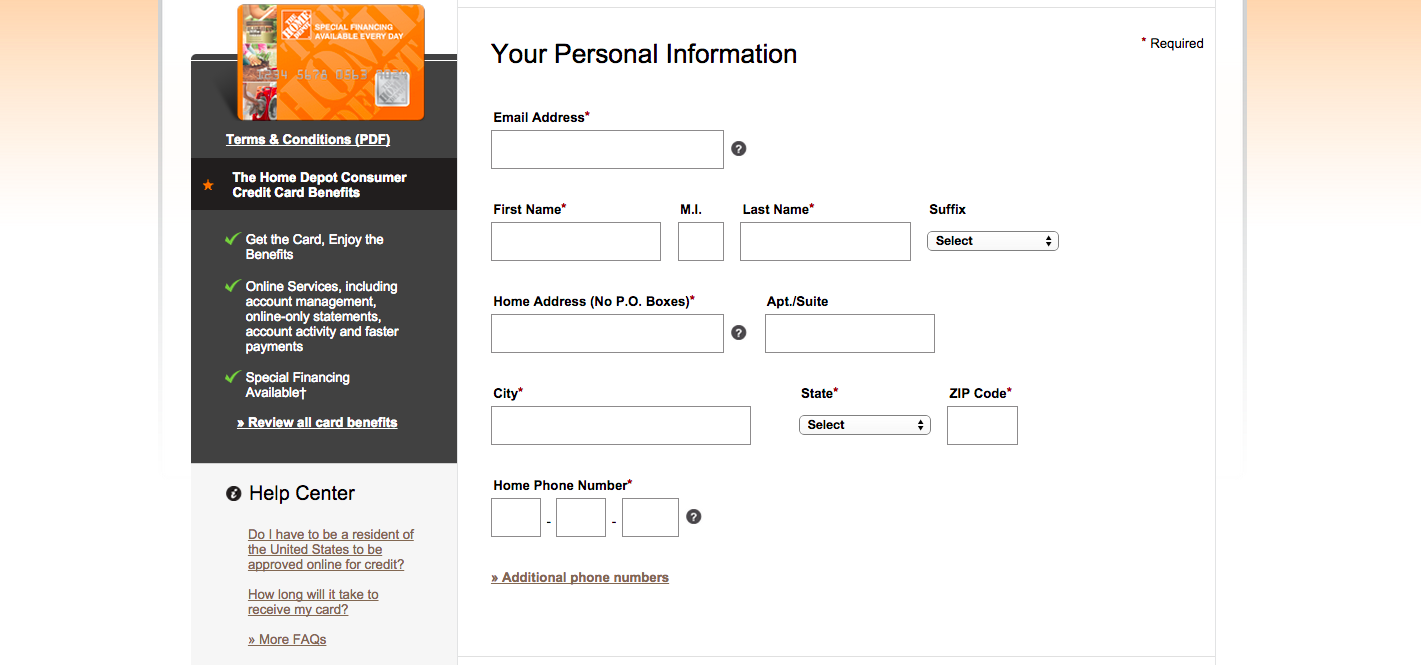 The Home Depot Credit Card Application