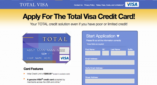 Total Visa Unsecured Credit Card - Apply 1