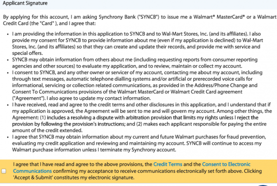 walmart check status of credit card application