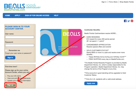 bealls-florida-credit-card-signup-page