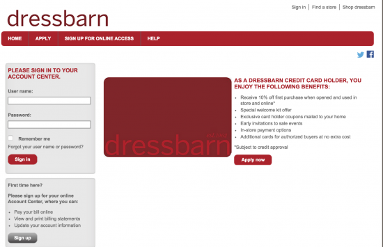 dressbarn-credit-card-login-webpage