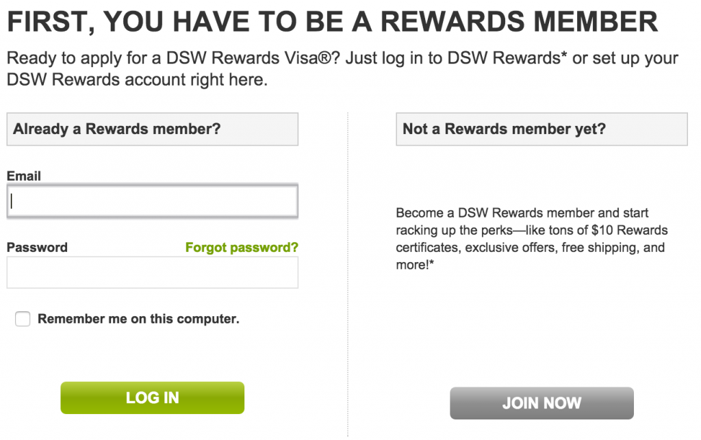 create dsw account with member number