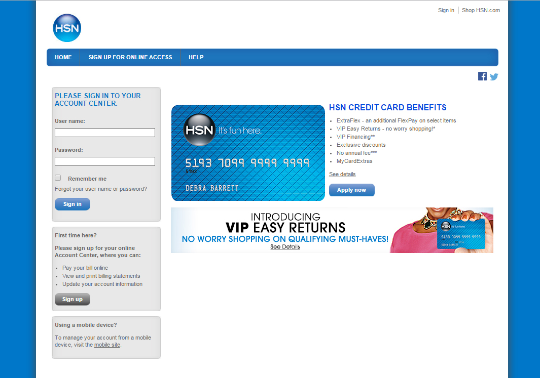 HSN Credit Card Login Make a Payment