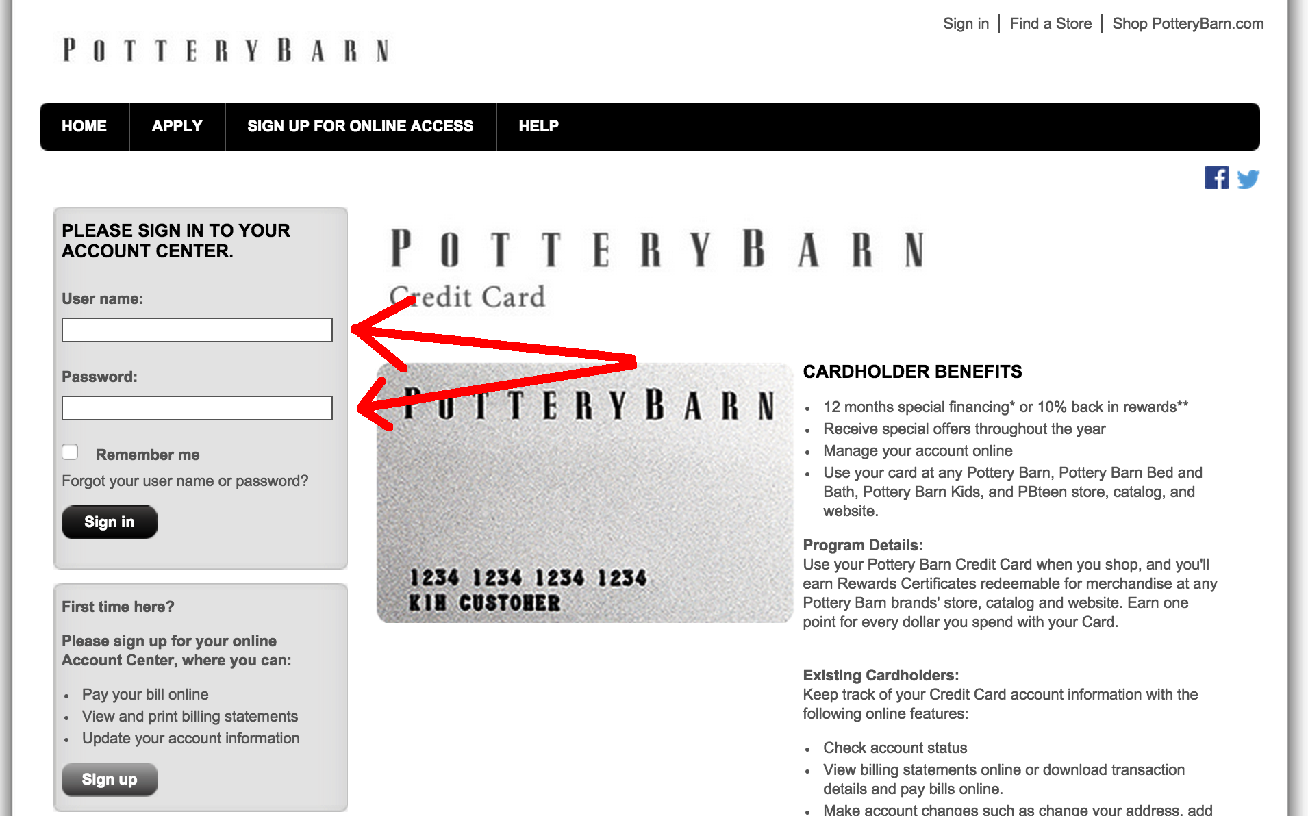 Pottery Barn Credit Card Login Make A Payment