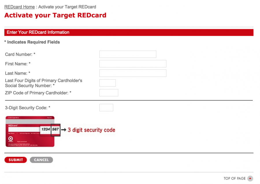 target red card login